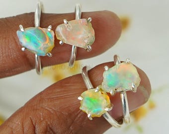 Raw Opal Ring, Fire Opal Ring, October Birthday Gift, Raw Stone Jewelry, Opal Ring For Women, Engagement Ring - Unique Gift For Her