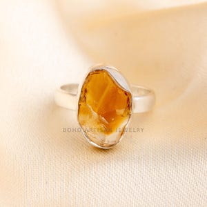 Raw Citrine Crystal Ring: Sterling Silver Boho Jewelry
