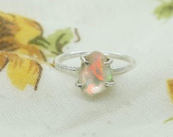 Raw Opal Ring, Fire Opal Ring, October Birthday Gift, Raw Stone Jewelry, Opal Ring For Women, Engagement Ring, Unique Gift For Her