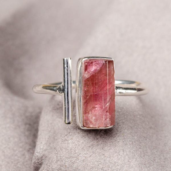 Raw Pink Tourmaline Ring: Adjustable Sterling Silver Boho Jewelry