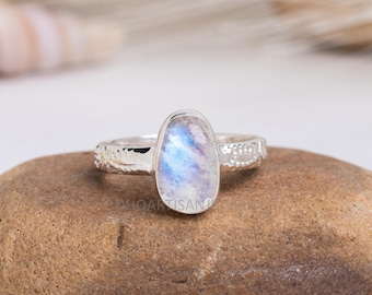Floral Moonstone Ring: Handmade Sterling Silver Boho Jewelry