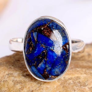 Lapis Lazuli Silver Ring, Handmade 925 Sterling Silver, Boho Jewelry, Gift for Her