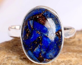 Lapis Lazuli Silver Ring, Handmade 925 Sterling Silver, Boho Jewelry, Gift for Her
