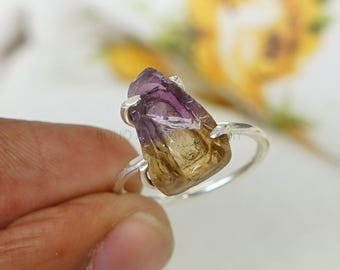 Raw Ametrine Crystal Ring, Bi Color Gemstone Ring, Handmade Ring, Ametrine Silver Jewelry, Boho Ring, Birthstone Ring | Gift For Girls