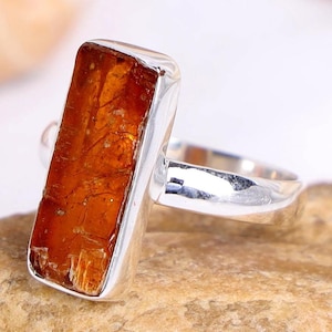 Raw Orange Kyanite Ring: Sterling Silver Boho Crystal Jewelry