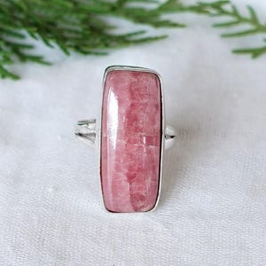 Rhodochrosite Bar Ring, Rhodochrosite Cabochon Ring, Silver Handmade Jewelry, Boho Ring, Birthstone Ring, Pink Gemstone Ring, Christmas Gift image 2
