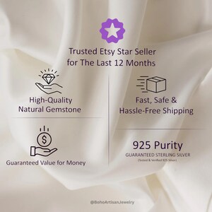 The image is a promotional graphic for a jewelry seller, highlighting their trustworthiness, quality, and convenience. It features icons representing a hand holding a gemstone, a box, and a dollar sign, along with text providing details about the seller's offerings.