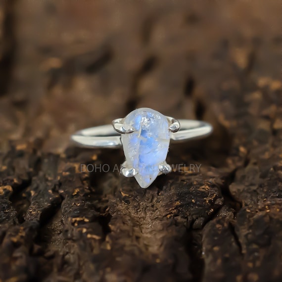 Gemstone Rings Rough Moonstone Ring Raw Crystal Ring Petite - Main Image