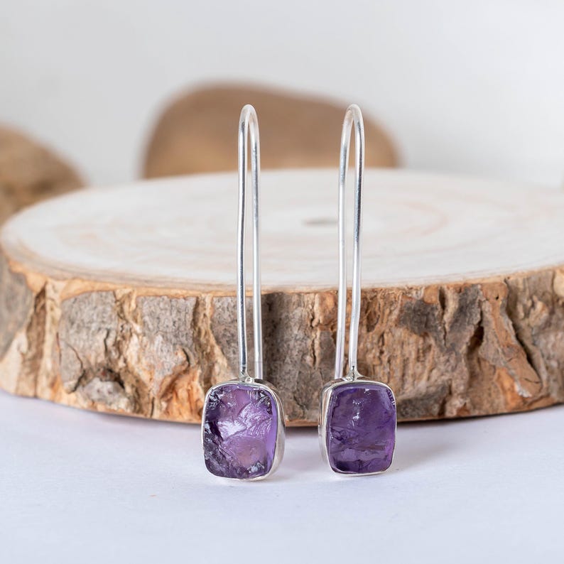 Raw Aquamarine Gold Earring, 14K Gold Earring, Dangle Earring, Blue Gemstone Earring, Raw Stone Jewelry, July Birthstone, Christmas Gift Amethyst