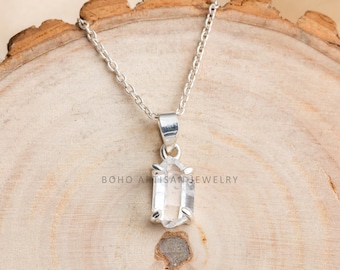 Herkimer Diamant Anhänger, 925 Sterling Silber, Herkimer Rohdiamant Halskette, handgemachter Schmuck, April Geburtsstein, Geschenk für Sie