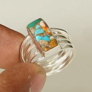 Oyster Copper Turquoise Solid 925 Sterling Silver Ring, Handmade Ring, December Birthstone Jewelry Gift For Her