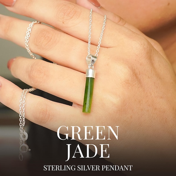 Rohe grüne Jade Anhänger: Sterling Silber Barren, Boho Schmuck