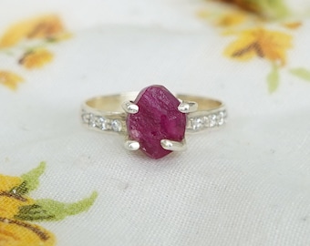 Raw Ruby Ring: Handmade Sterling Silver Boho Ring, July Birthstone