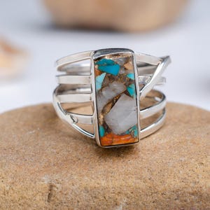 Oyster Copper Turquoise Sterling Silver Ring - Handmade Boho Jewelry