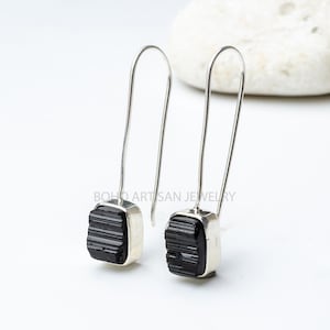 Raw Aquamarine Gold Earring, 14K Gold Earring, Dangle Earring, Blue Gemstone Earring, Raw Stone Jewelry, July Birthstone, Christmas Gift Black Tourmaline