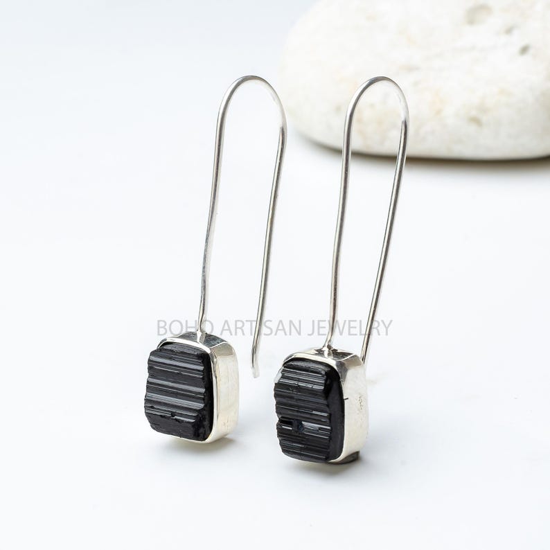 Raw Aquamarine Gold Earring, 14K Gold Earring, Dangle Earring, Blue Gemstone Earring, Raw Stone Jewelry, July Birthstone, Christmas Gift Black Tourmaline