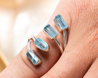 Raw Aquamarine Ring, 925 Sterling Silver, Handmade Ring, Adjustable Ring, March Birthstone Jewelry, Healing Crystal Ring, Gift for Women