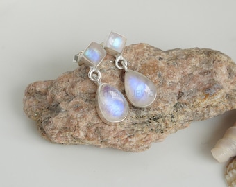 Moonstone Jewelry Set: Sterling Silver Ring, Earrings, Pendant