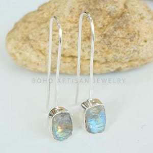 Raw Aquamarine Gold Earring, 14K Gold Earring, Dangle Earring, Blue Gemstone Earring, Raw Stone Jewelry, July Birthstone, Christmas Gift Moonstone