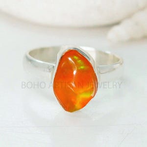 Raw Ethiopian Fire Opal Ring: Sterling Silver Boho Jewelry