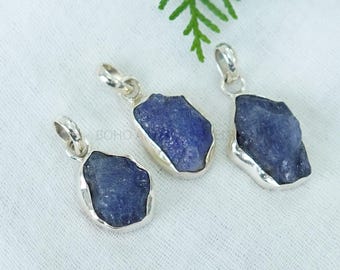 Raw Tanzanite Pendant, Healing Crystal Ring, Silver Handmade Pendant, Boho Necklace Pendant, Blue Gemstone, December Birthstone Gift