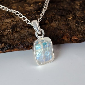 Raw Moonstone Pendant: Sterling Silver Boho Jewelry, June Birthstone