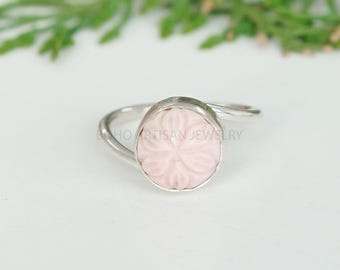 Twisted Pink Opal Ring, Polished Opal, Pink Handmade Silver Jewelry, Pink Opal Engagement Ring, Boho Jewelry, Stacking Ring - Gift For Her