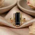 Black Tourmaline Bar Ring, 14k Gold Plated Ring, Black Gemstone Ring, Handmade Jewelry, Protection Crystal Ring, Gift For Women