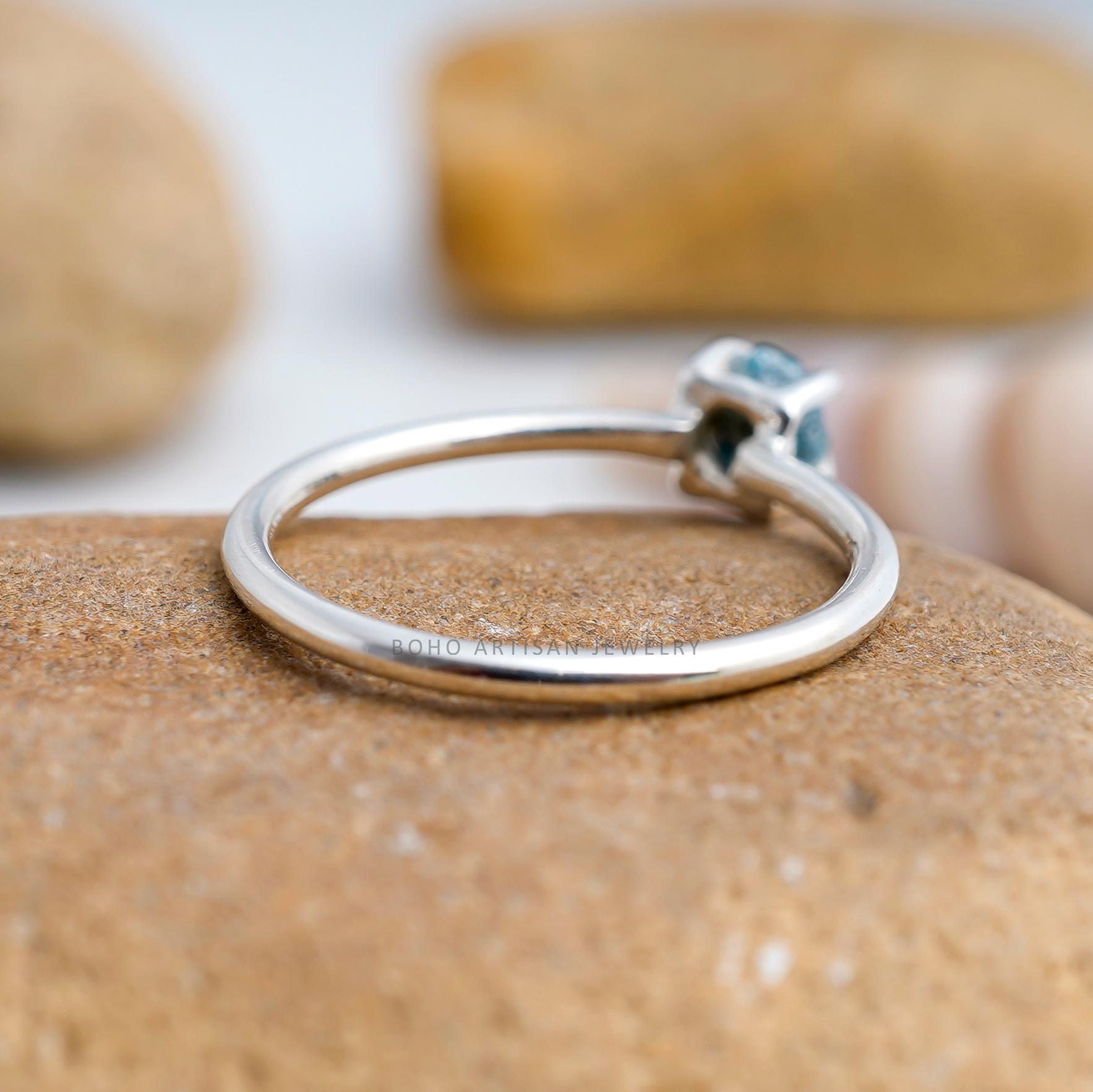Raw Blue Diamond Ring, Silver Handmade Ring, Natural Uncut Diamonds ...