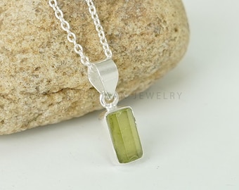 Raw Peridot Pendant: Sterling Silver Handmade August Birthstone Necklace