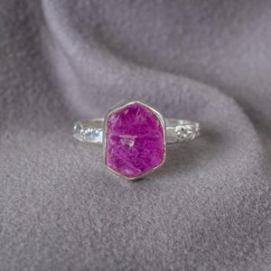 Raw Ruby Sterling Silver Floral Ring: Handmade July Birthstone