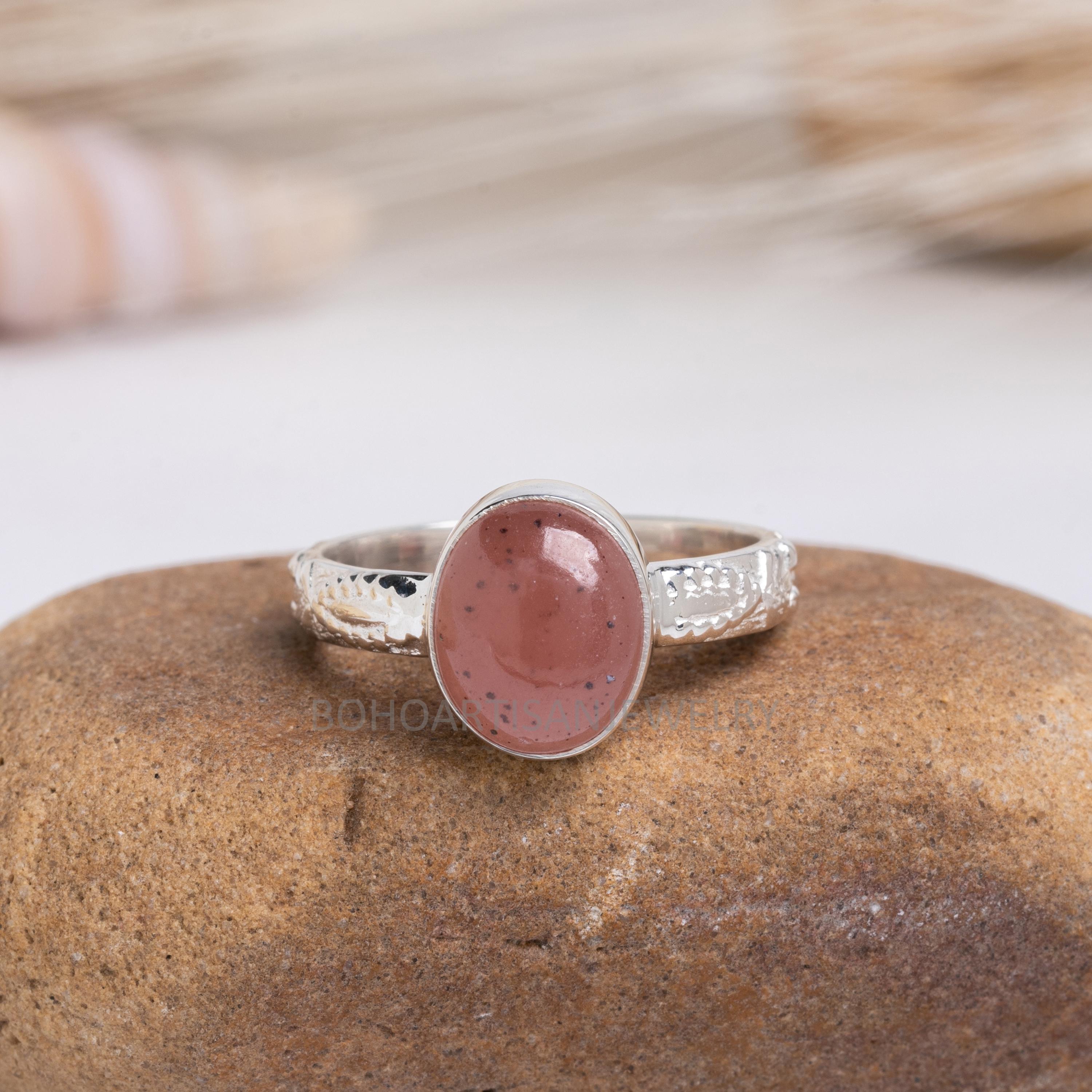 Anello Artigianale In Argento 925 Con Pietra Naturale Ovale: Agata, Quarzo Rosa, Lapislazzuli - Taglia 17