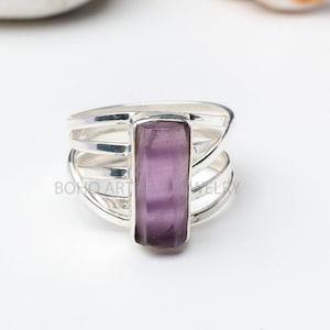Raw Aquamarine Spiral Ring, Natural Bar Ring, Sterling Silver Jewelry, Aquamarine Ring, March Birthstone, Crystal Ring, Gift For Women AMETHYST