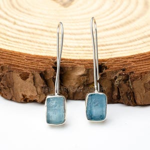 Raw Aquamarine Earring, Silver Handmade Earring, Dangle Earring, Blue Gemstone Earring, Raw Stone Jewelry, July Birthstone, Christmas Gift