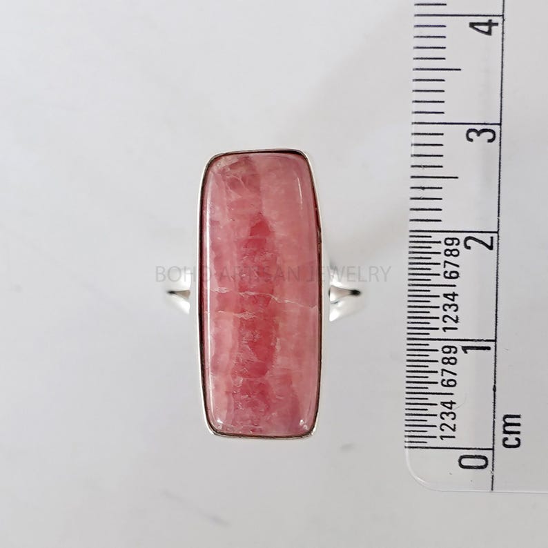 Rhodochrosite Bar Ring, Rhodochrosite Cabochon Ring, Silver Handmade Jewelry, Boho Ring, Birthstone Ring, Pink Gemstone Ring, Christmas Gift image 6