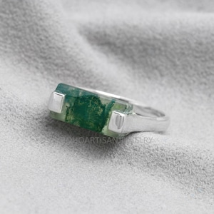 Natural Moss Agate Bar Ring, 925 Sterling Silver, Rectangle Bar Ring, Handmade Jewelry, Dainty Ring, Anniversary Gift, Gift For Her