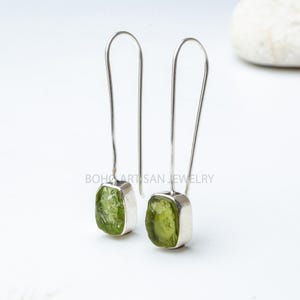 Raw Aquamarine Gold Earring, 14K Gold Earring, Dangle Earring, Blue Gemstone Earring, Raw Stone Jewelry, July Birthstone, Christmas Gift Peridot