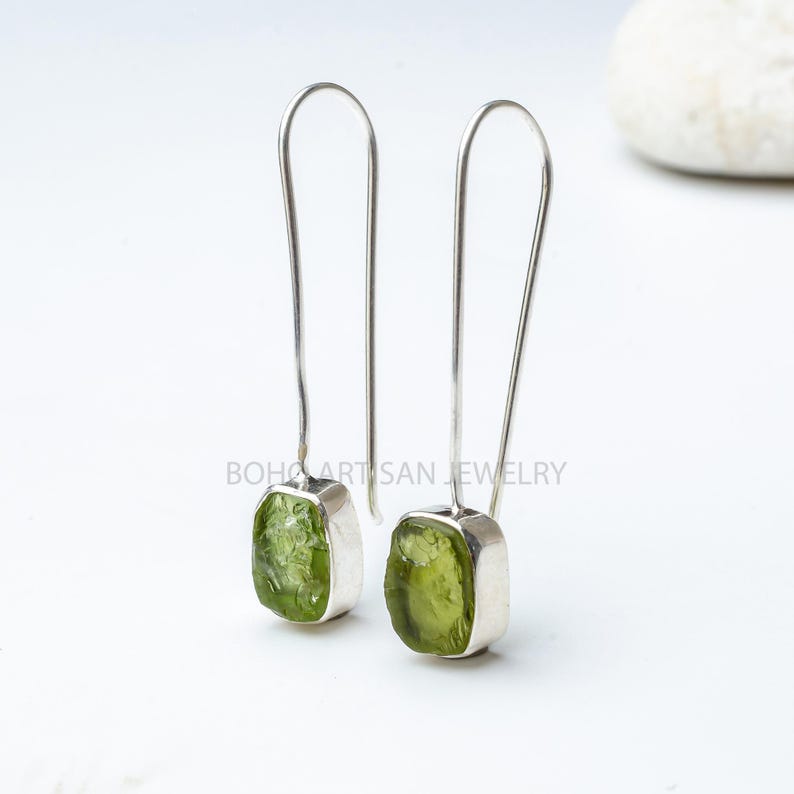 Raw Aquamarine Gold Earring, 14K Gold Earring, Dangle Earring, Blue Gemstone Earring, Raw Stone Jewelry, July Birthstone, Christmas Gift Peridot
