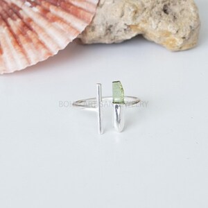 Green Tourmaline Pencil Ring, Gemstone Option, Bar Ring, Adjustable Ring, Tourmaline Stick Ring, October Birthstone, Raw Crystal Ring, Gift