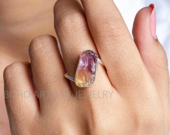 Raw Ametrine Crystal Ring: Sterling Silver Boho Jewelry