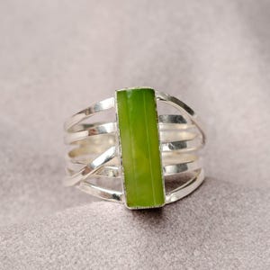 Raw Aquamarine Spiral Ring, Natural Bar Ring, Sterling Silver Jewelry, Aquamarine Ring, March Birthstone, Crystal Ring, Gift For Women JADE