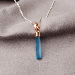 Raw Aquamarine Stick Pendant, Rose Gold Aquamarine Pendant, Natural Aquamarine Jewelry, March Birthstone, Raw Crystal Pendant, Gift for Her