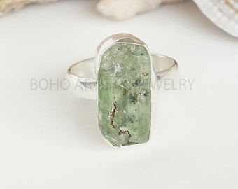 Green Moss Kyanite Ring, Natural Crystal Kyanite Ring, Raw Stone Jewelry, Healing Crystal Ring, Handmade Ring, Gemstone Ring, Gift For Women