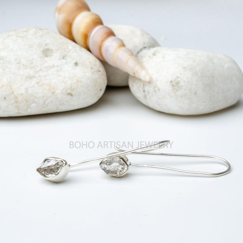 Raw Aquamarine Gold Earring, 14K Gold Earring, Dangle Earring, Blue Gemstone Earring, Raw Stone Jewelry, July Birthstone, Christmas Gift Herkimer