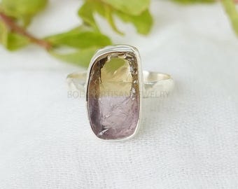 Raw Ametrine Ring, Bi Color Gemstone Ring, Handmade Ring, Ametrine Silver Jewelry, Boho Ring, Birthstone Ring | Gift For Girls