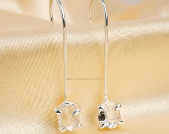Raw Herkimer Diamond Earrings, Handmade Silver Earrings, Dangle Earring, Diamond Gemstone, April Birthstone, Raw Stone Jewelry, Gift For Her