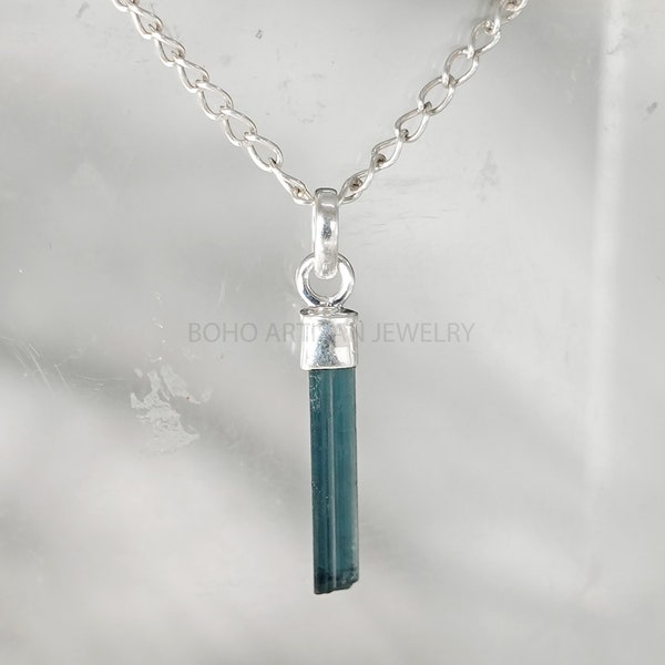 Indicolite Tourmaline Pendant, Long Tourmaline Stick Pendant, Tourmaline Jewelry, October Birthstone, Crystal Pendant, Birthday Gift