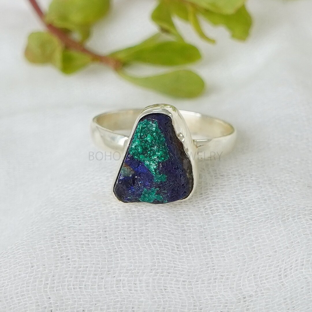 Raw Azurite Malachite Ring, Azurite Raw Stone Ring, Silver Handmade ...