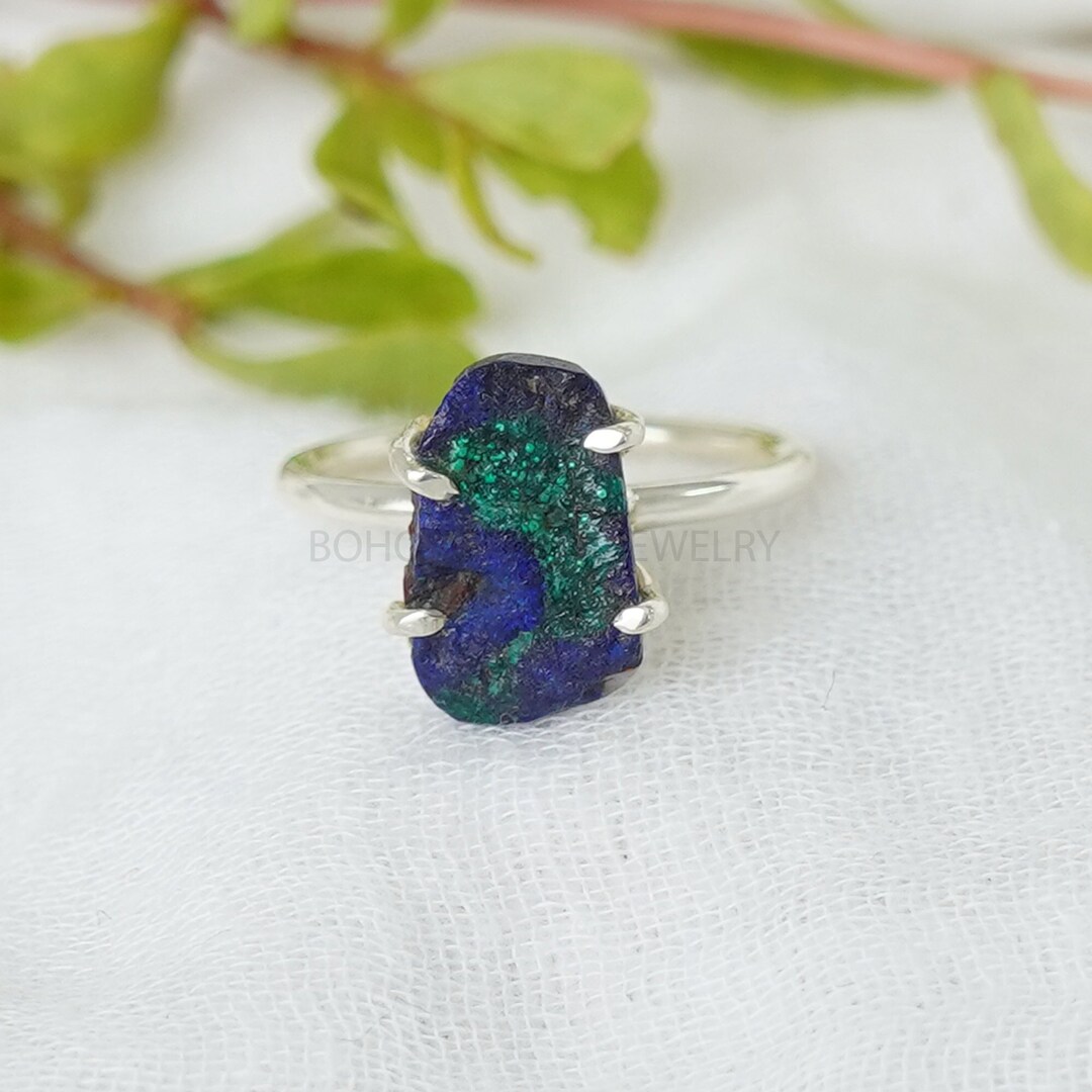 Raw Azurite Ring, Azurite Malachite Stone Ring, Silver Handmade Ring ...