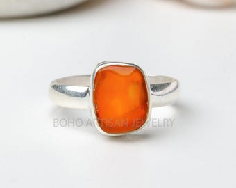 Raw Orange Fire Opal Ring: Sterling Silver Boho Jewelry